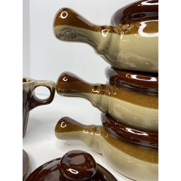 Soup Bowls , GLAZED STONEWARE CLAY WITH HANDLE AND LID 3 lot, 1 Mug Monmouth - Picture 14 of 15